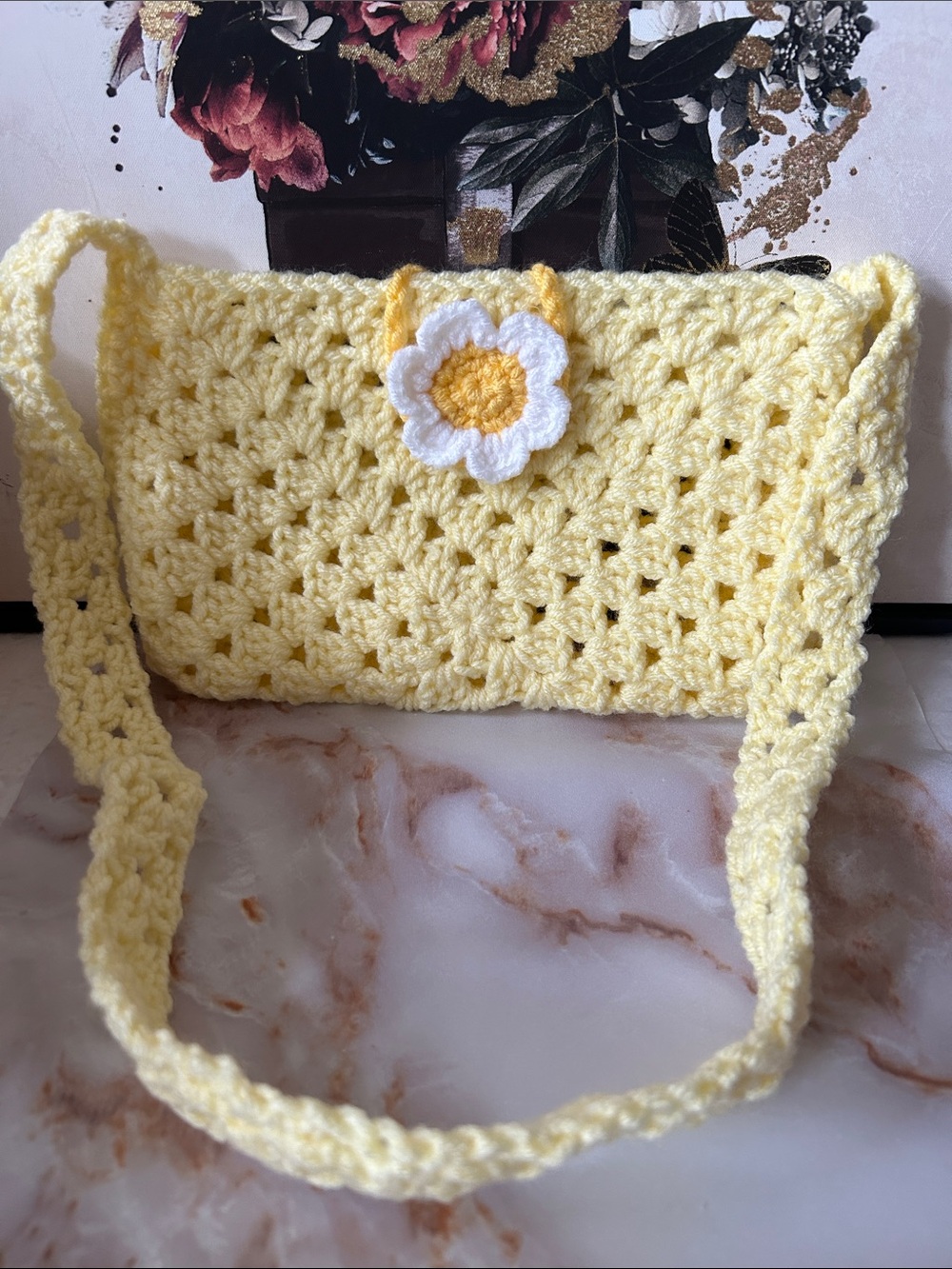 Book Sleeve Crossbody Bag 
Hand-Crocheted
